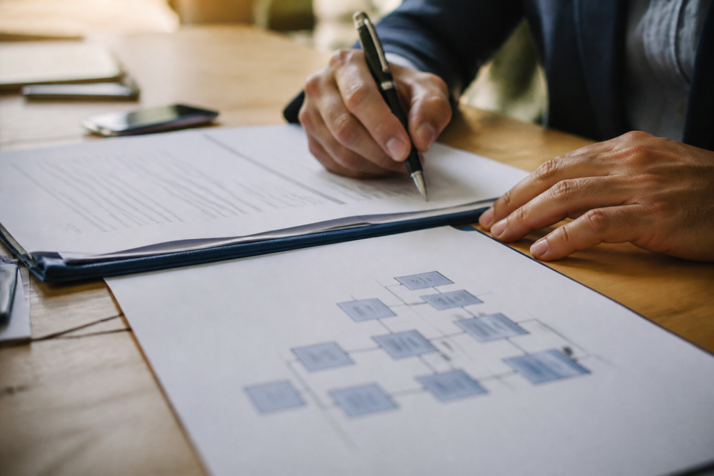 Contrats signatures stylo et schema organisationnel